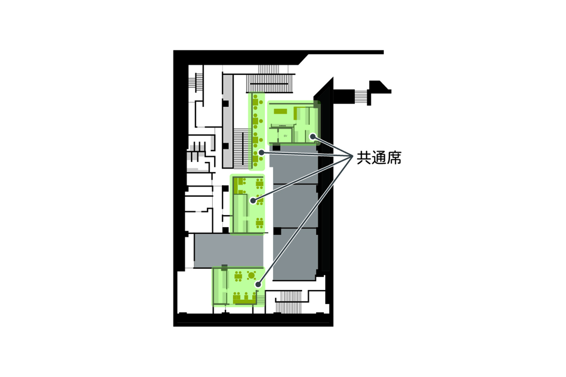 夜間照明のフードホール客席