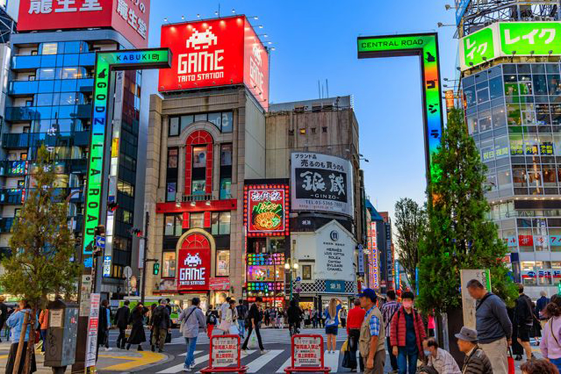 スタジアムと芝生広場の風景